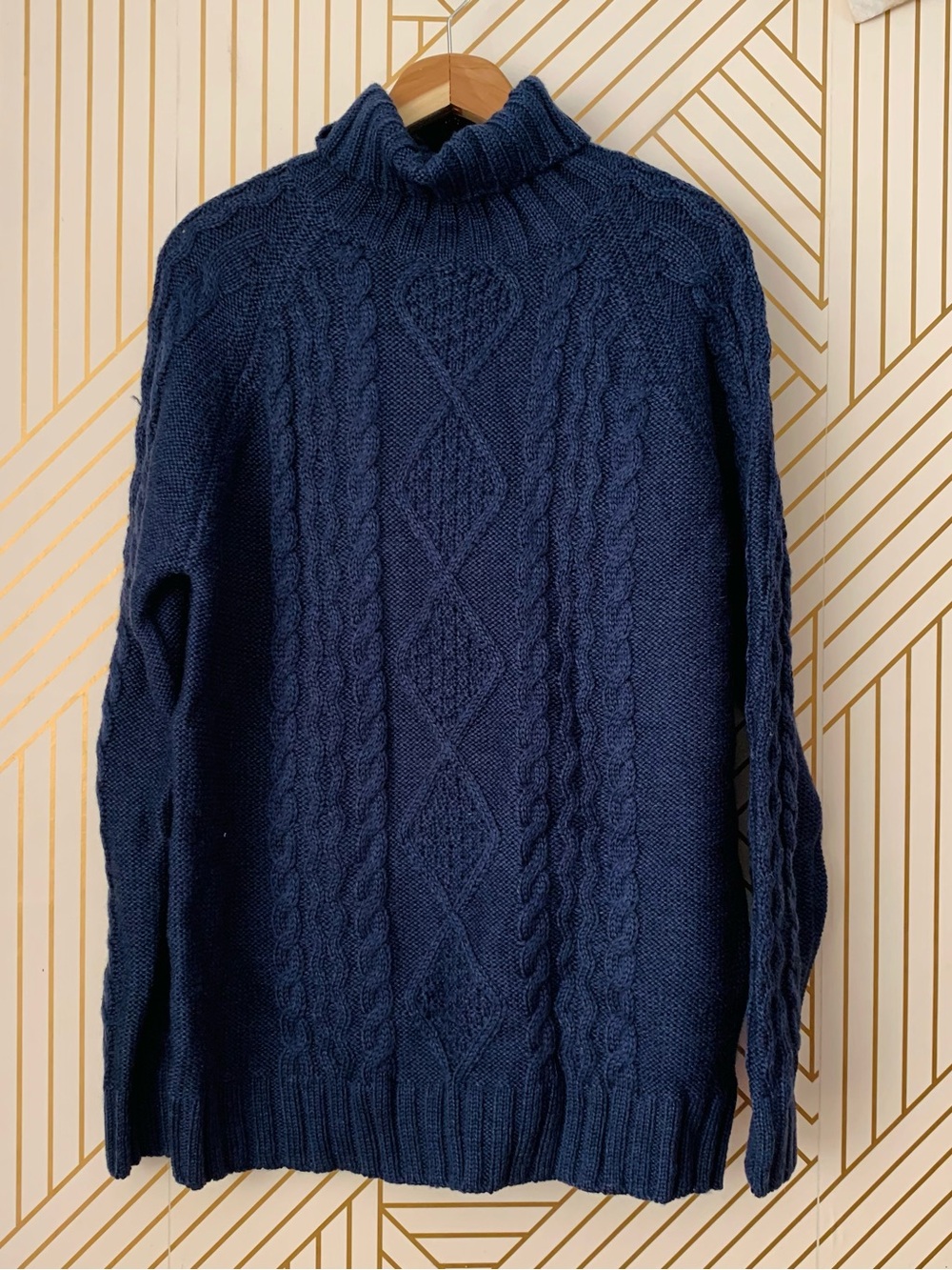 Classic Navy Cable-Knit Turtleneck Sweater WoolOvers - 100% British Wool